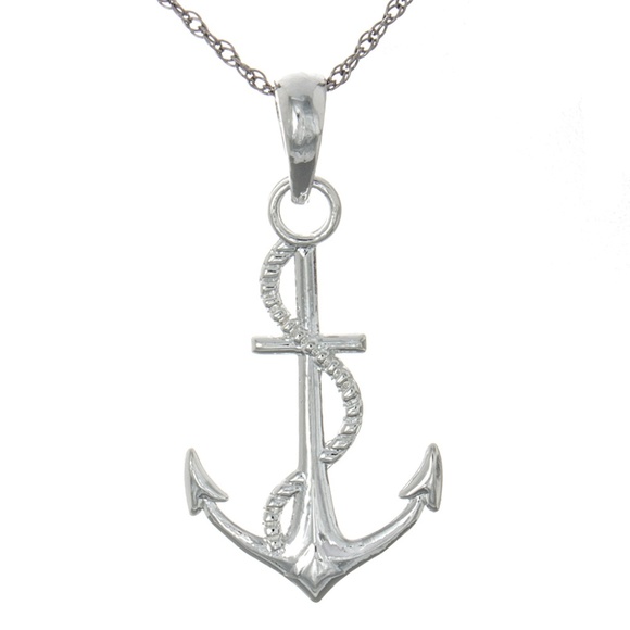 925 Sterling Silver RH Plated 3-D Nautical Anchor with Rope Necklace Charm Chain - Picture 1 of 10